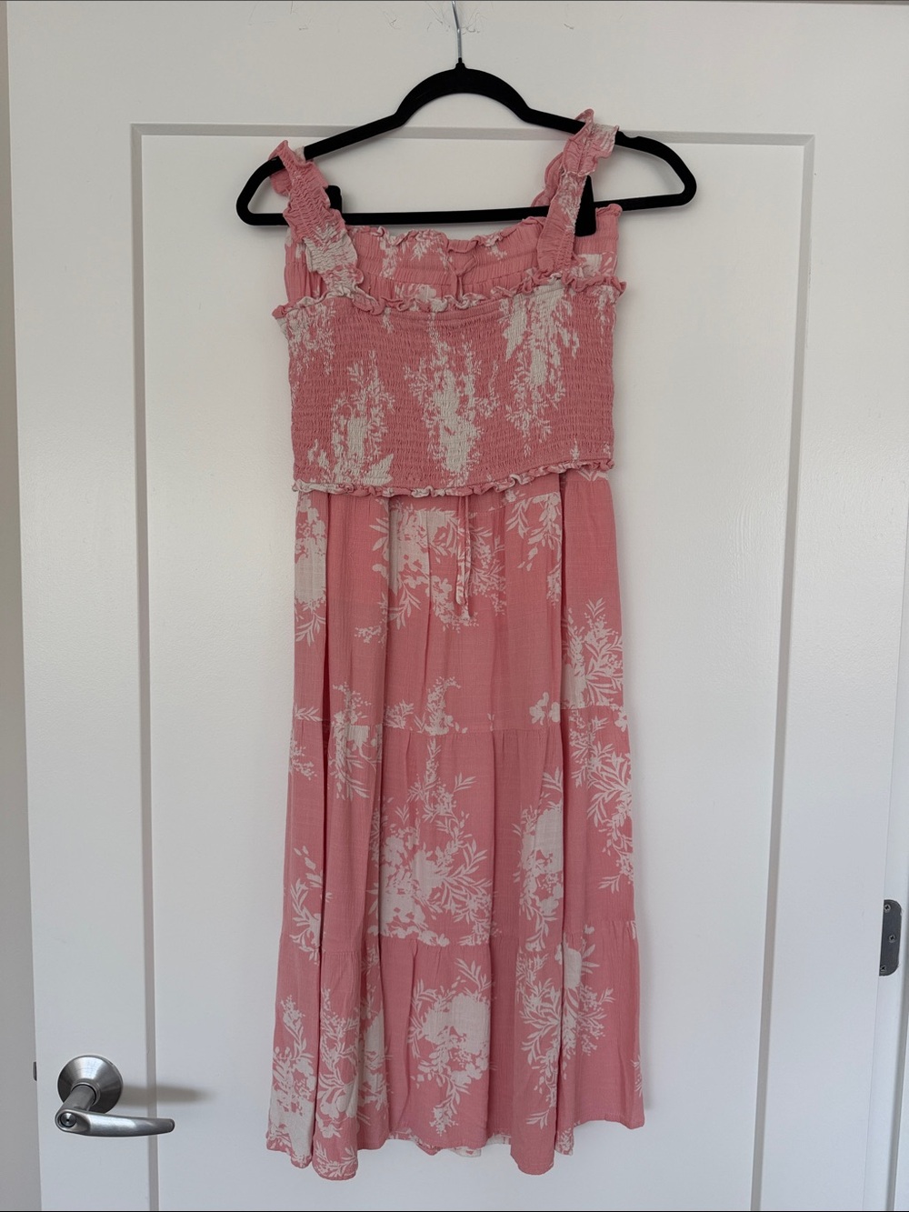 En Creme Pink and Cream Floral Smocked Skirt Set